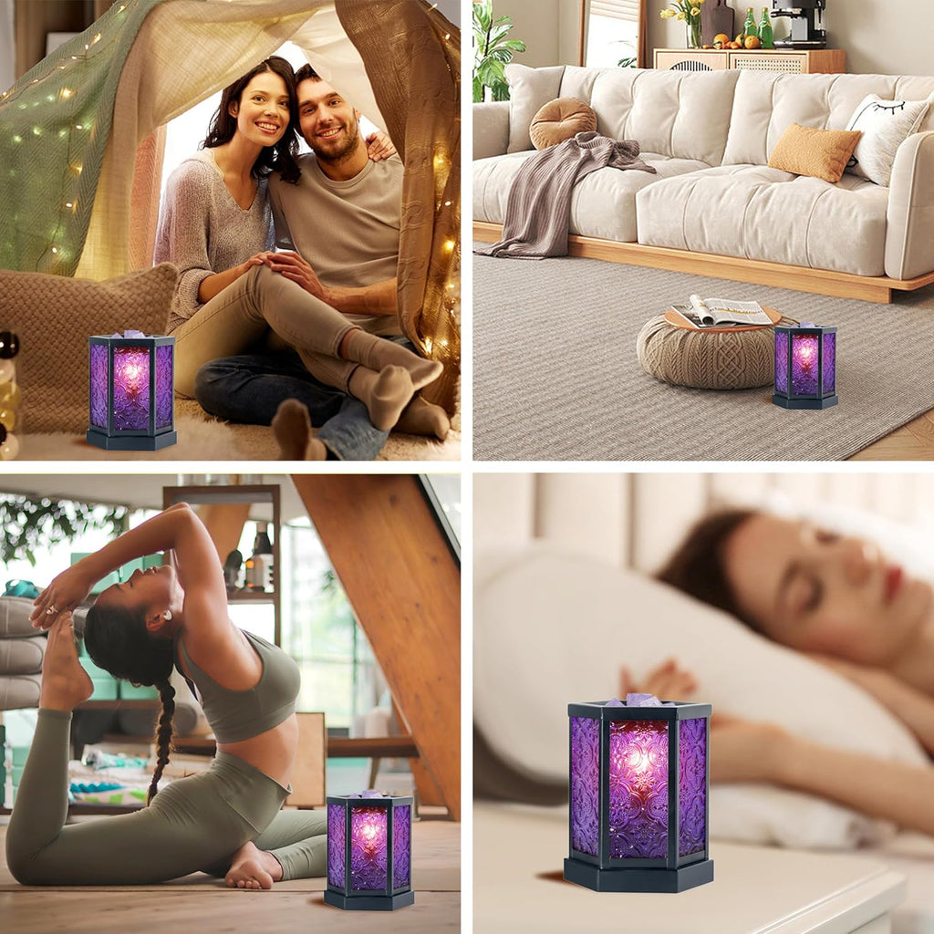 Moroccan Electric Wax Melt Warmer Decorative Candle Burner, Hexagonal Purple Glass U6330