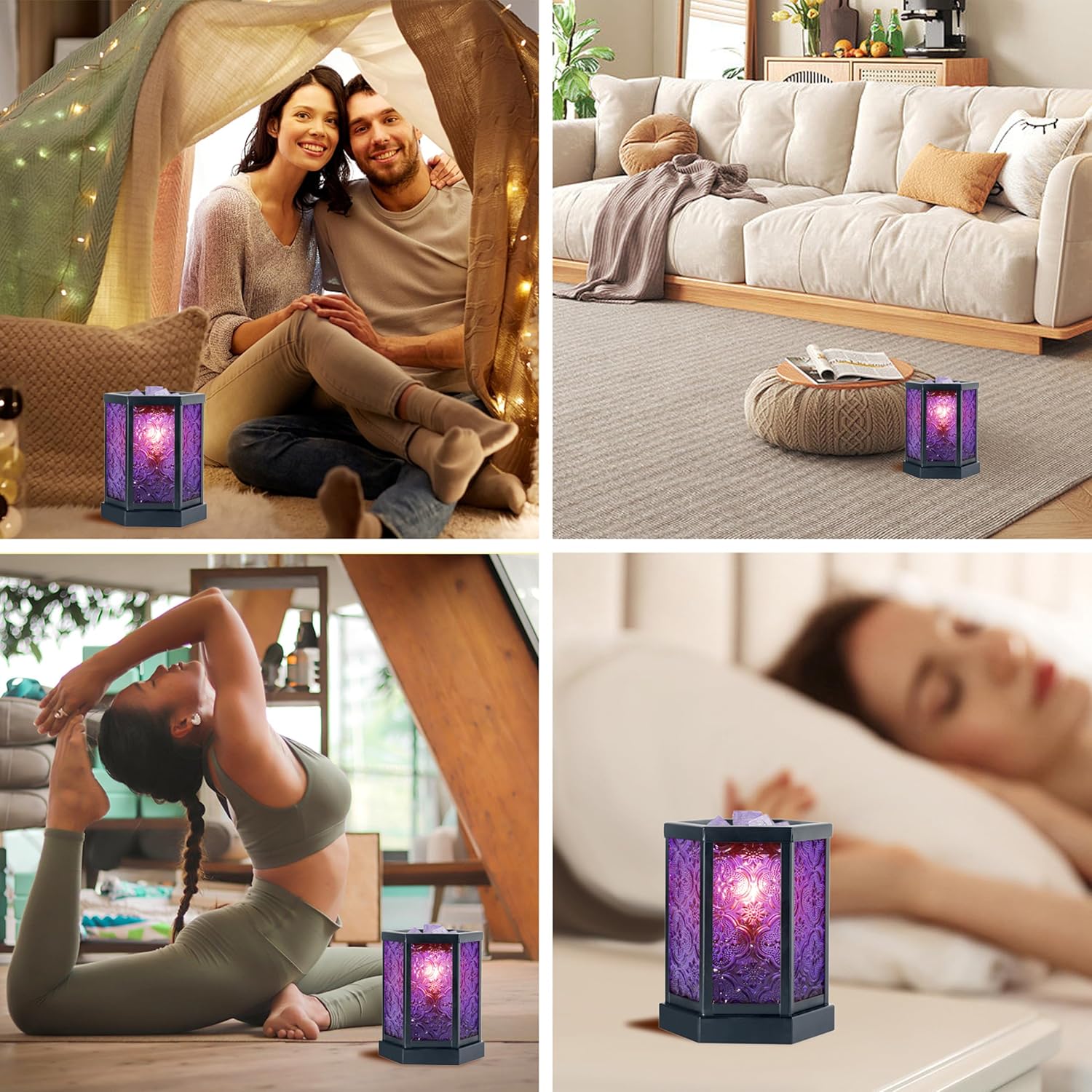 Moroccan Electric Wax Melt Warmer Decorative Candle Burner, Hexagonal Purple Glass U6330