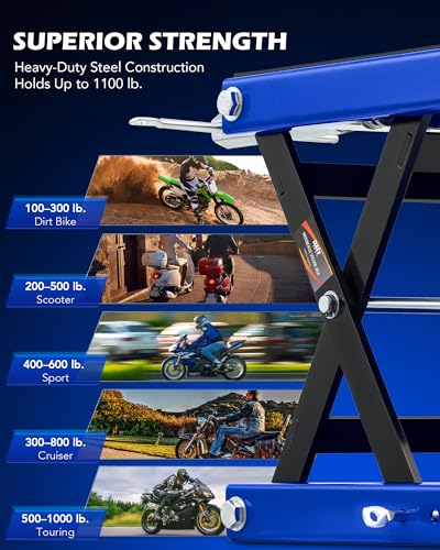 Motorcycle Scissor Lift Jack, 1100 lb Capacity, Wide Deck with T Handle, for ATV Dirt Bike Cruiser V607