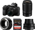 Nikon Z 50 DX-Format Mirrorless Camera Bundle with DX 16-50mm f/3.5-6.3 VR Lens, Z DX 50-250mm f/4.5-6.3 VR Lens, FTZ II Mount Adapter and 64GB Memory Card (5 Items)