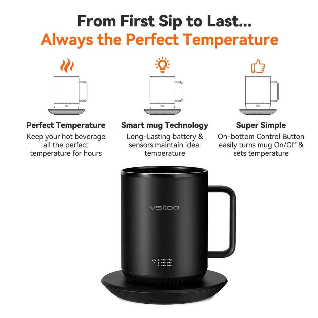 Temperature Control Smart Mug with Lid, Self Heating Coffee Mug 10 oz, LED Display P632771