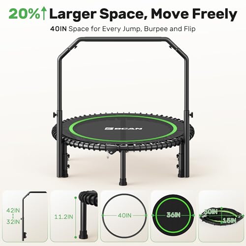 Foldable Mini Trampoline with Adjustable Foam Handle for Indoor Workout M8038