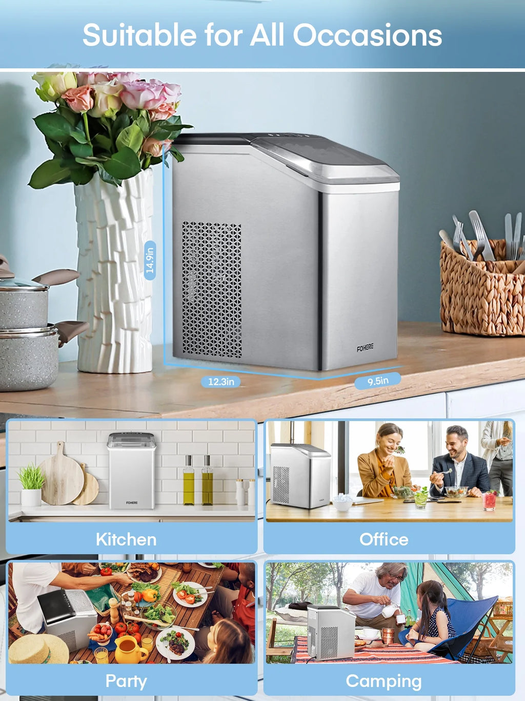Nugget Ice Maker Countertop, Self-Cleaning, Portable with Ice Scoop and Basket H708792