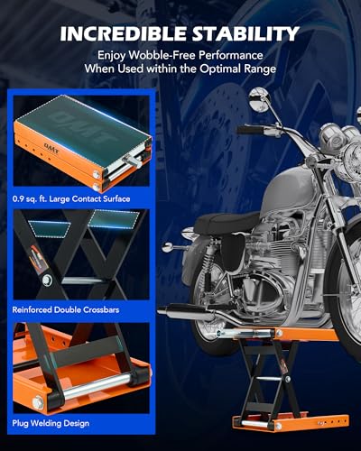 Motorcycle Scissor Lift Jack, 1100 lb Capacity, Wide Deck with T Handle, for ATV Dirt Bike Cruiser V607