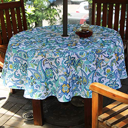 Waterproof Fitted Outdoor Tablecloth with Umbrella Hole, Fits 45-54 Inch Round Tables H136216