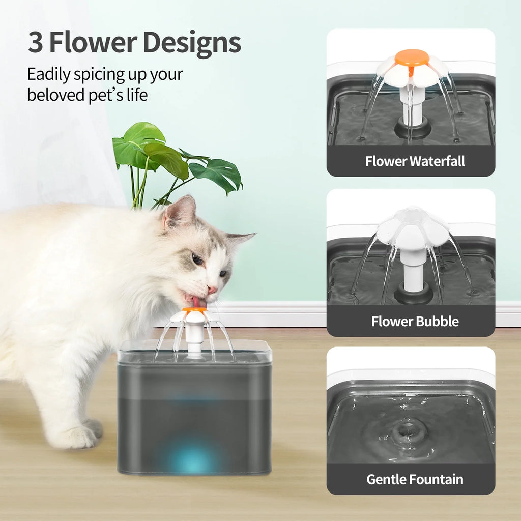 Cat Water Fountain, 2L Automatic Pet Drinking Dispenser with Filters, Quiet Pump, Black D405