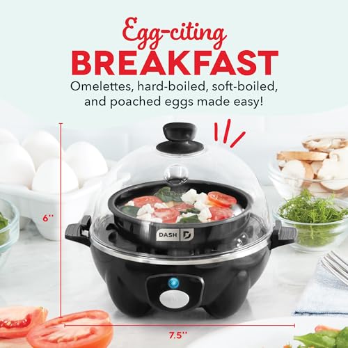 Rapid Egg Cooker for 6 Eggs, Hard Boiled, Poached, Scrambled, or Omelets, Auto Shut Off - Black O7665