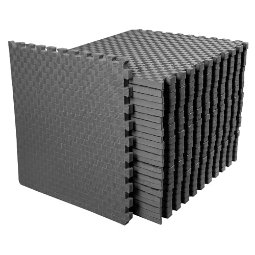 1" Thick EVA Interlocking Foam Gym Flooring Mat, 6 Tiles, Black M5857