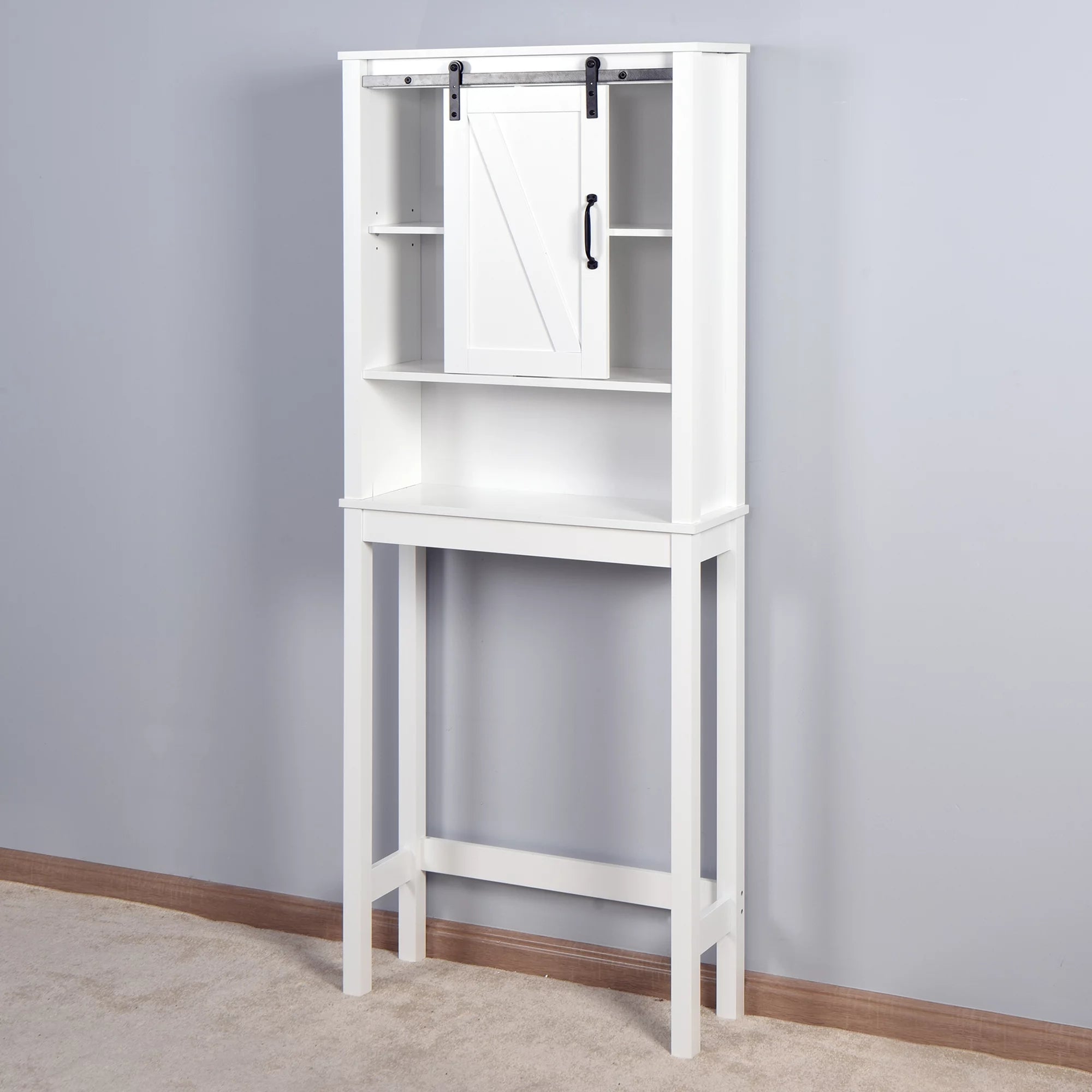 Over-the-Toilet Storage Cabinet with Adjustable Shelves and Barn Door K2863