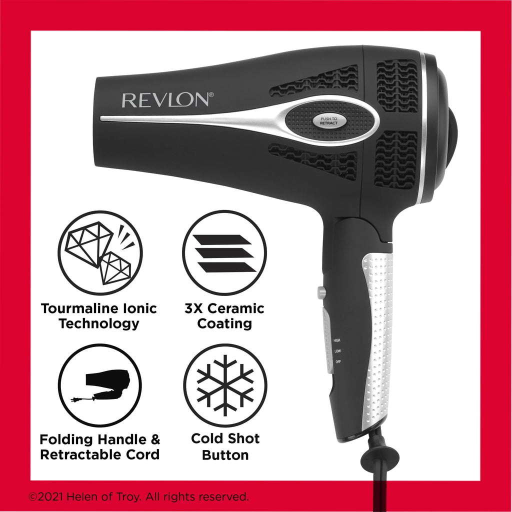Ceramic Hair Dryer with Retractable Cord, Black S5007