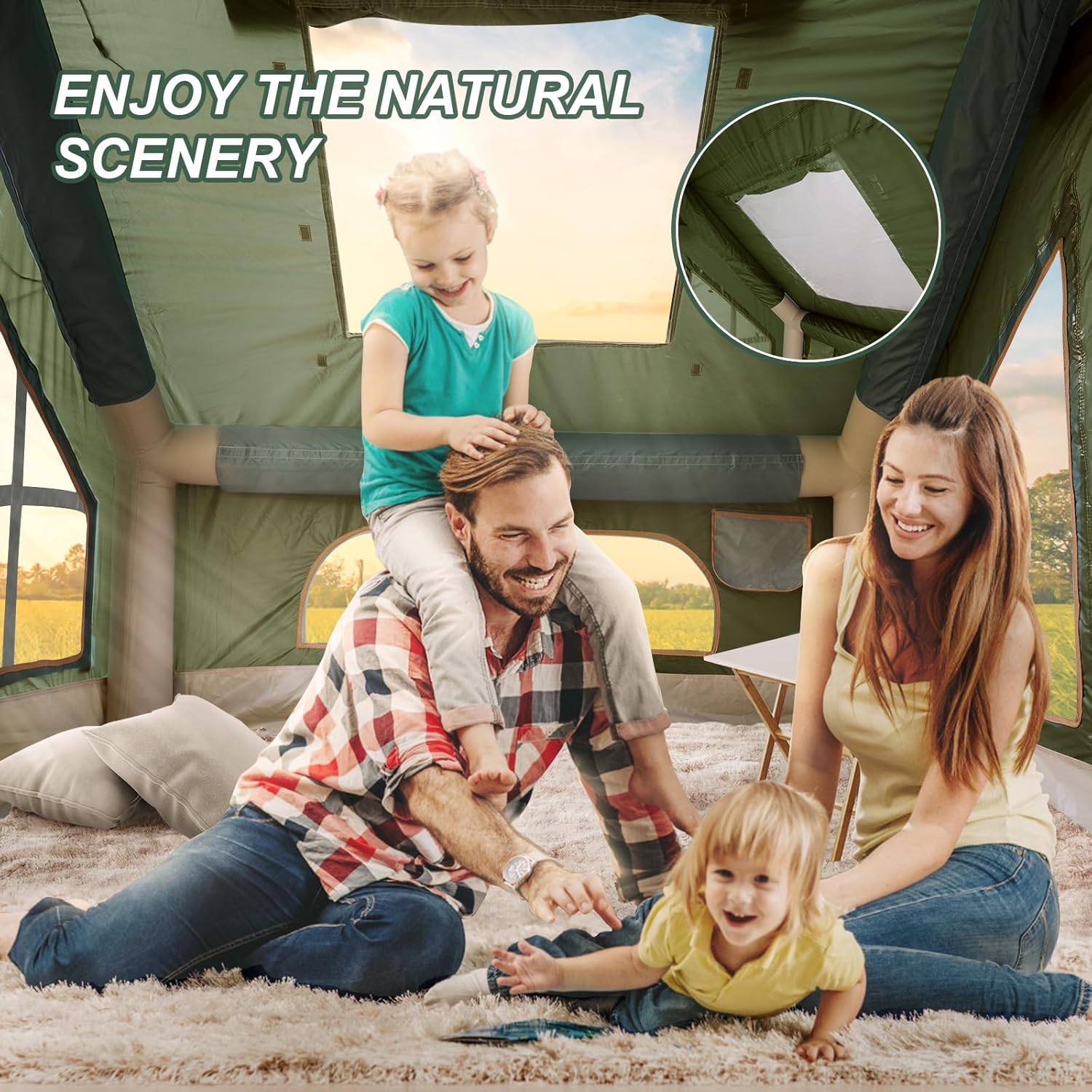 Inflatable Camping Tent with Pump, Stove Jack, 4-6 Person, Waterproof B654