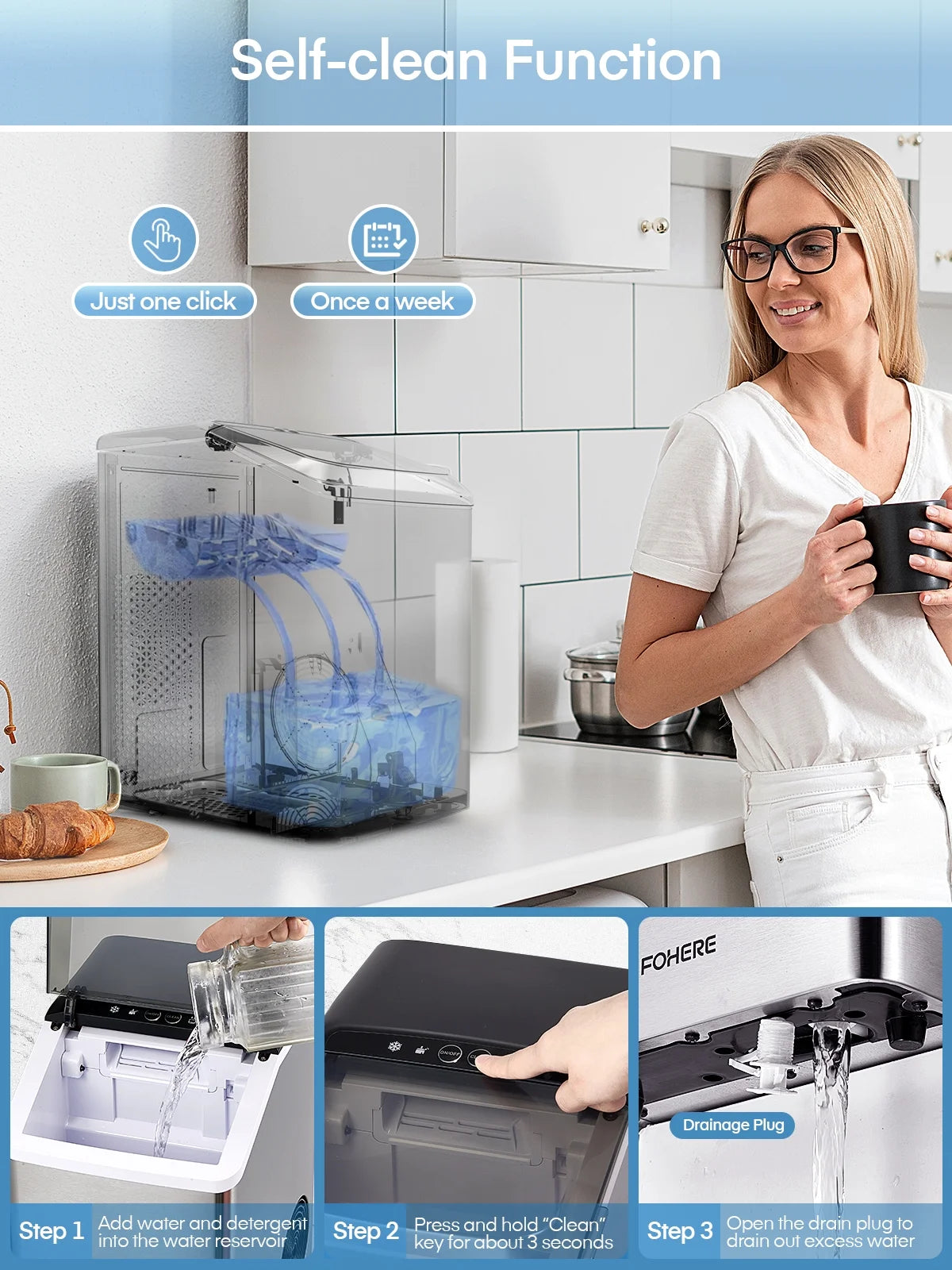 Nugget Ice Maker Countertop, Self-Cleaning, Portable with Ice Scoop and Basket H708792