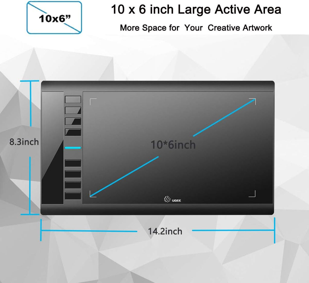 Graphics Drawing Tablet 10 x 6 Inch with 8 Hot Keys, Passive Stylus 8192 Levels Pressure A4602