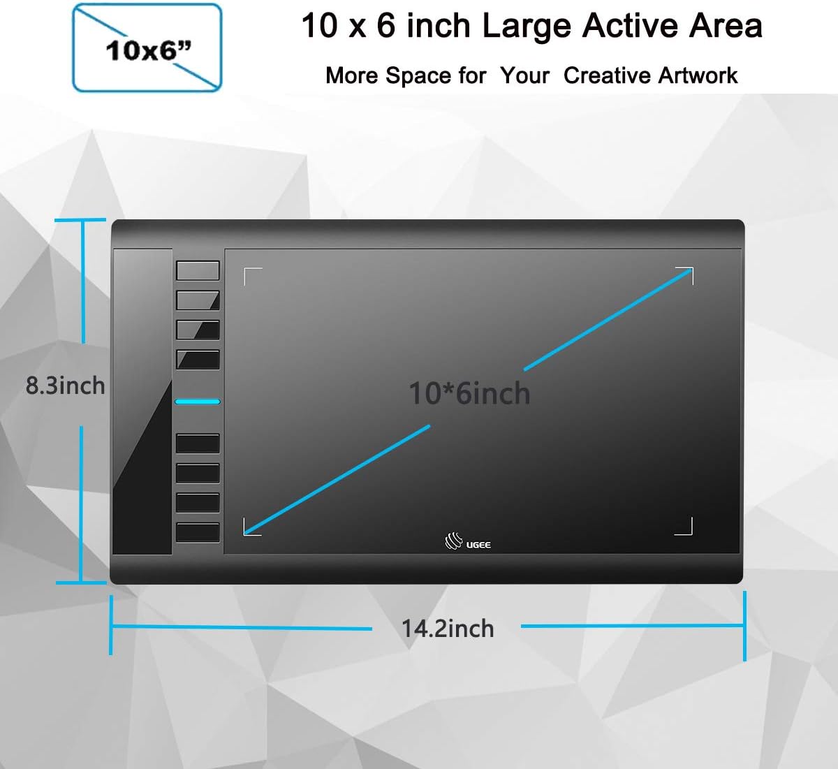 Graphics Drawing Tablet 10 x 6 Inch with 8 Hot Keys, Passive Stylus 8192 Levels Pressure A4602