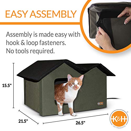 Outdoor Heated Cat House Extra-Wide Shelter for Two, Olive A7880