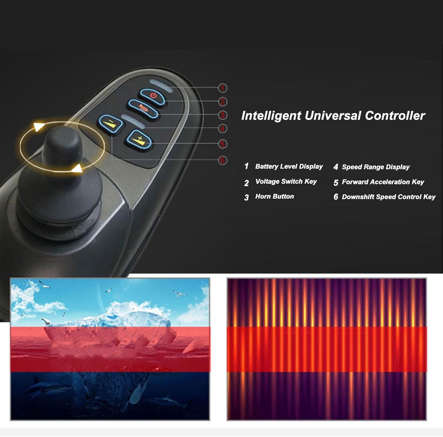 Wheelchair Joystick Controller, 4 Keys, Adjustable Speed and Brake, 24V DC S7589