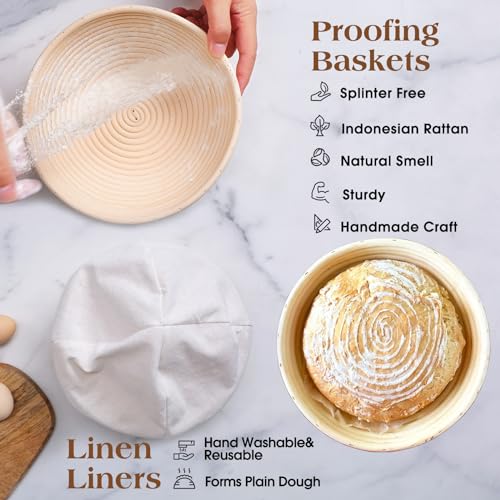 Sourdough Starter Kit with 10 Inch Oval and 9 Inch Round Banneton Proofing Baskets J655223