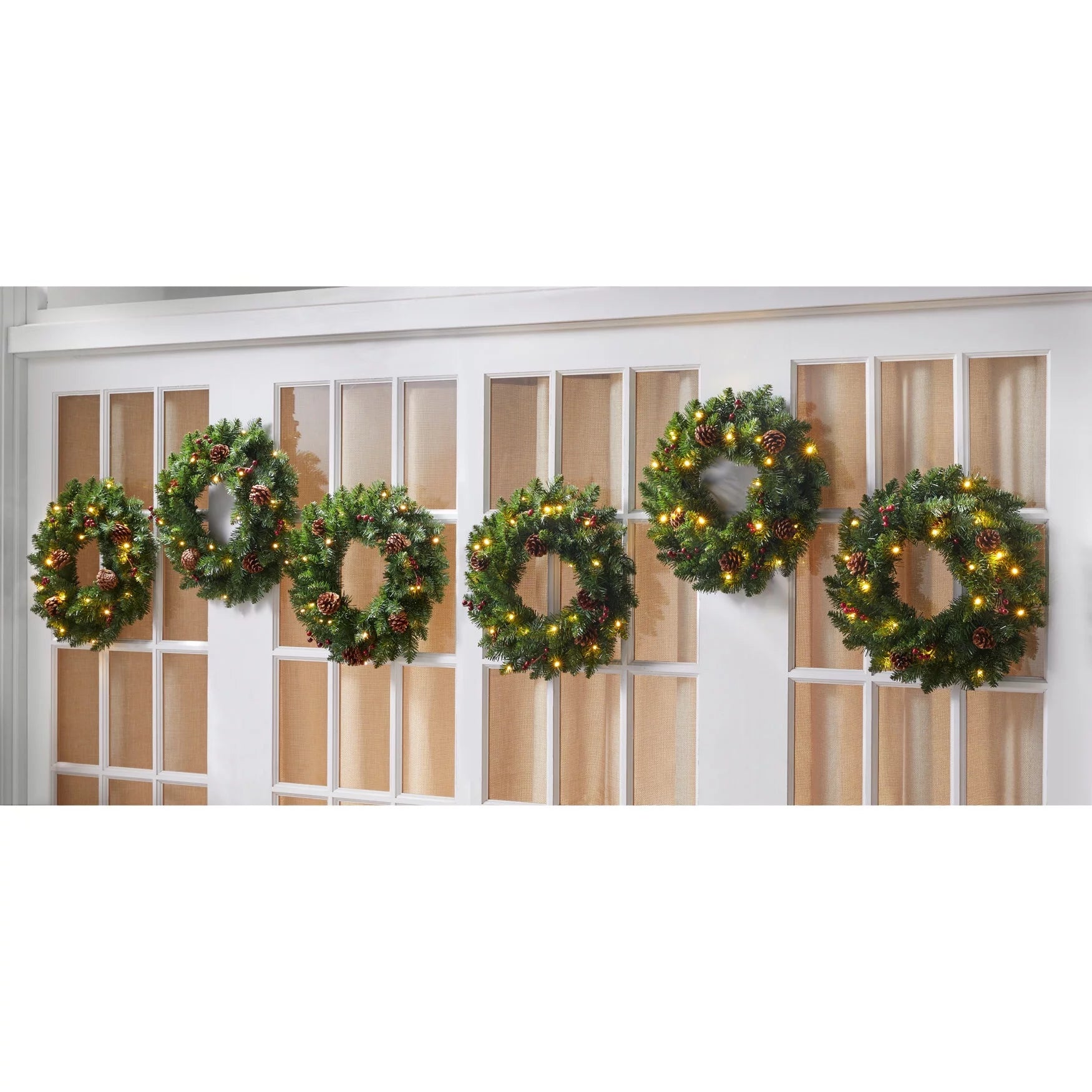 Brylanehome 18" Pre-Lit Arrow-Tip Wreaths, Set Of 6, Warm Lights