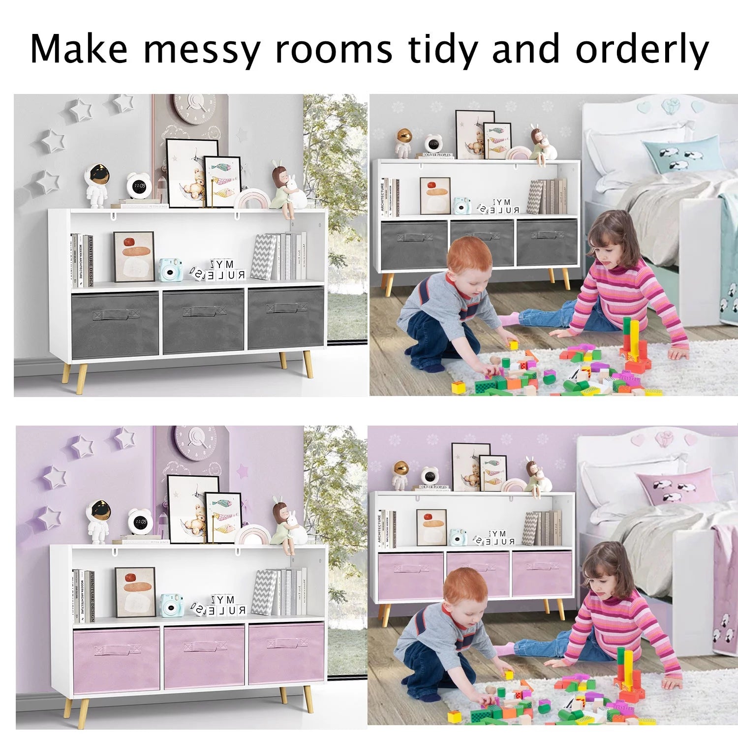 Kids Toy Storage Cabinet with Collapsible Fabric Drawers X806