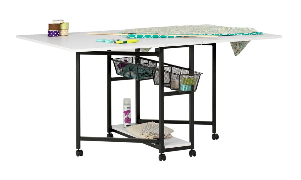 Sew Ready Mobile Fabric Cutting Table with Storage 30" H in Charcoal/White