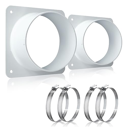 4" inch Air Vent Duct Connector Flange, Plastic Fryer Vent Adapter Air Vent Duct Connector Flange Straight Ventilation Pipe for Cooling Heating Ventilation HVAC System
