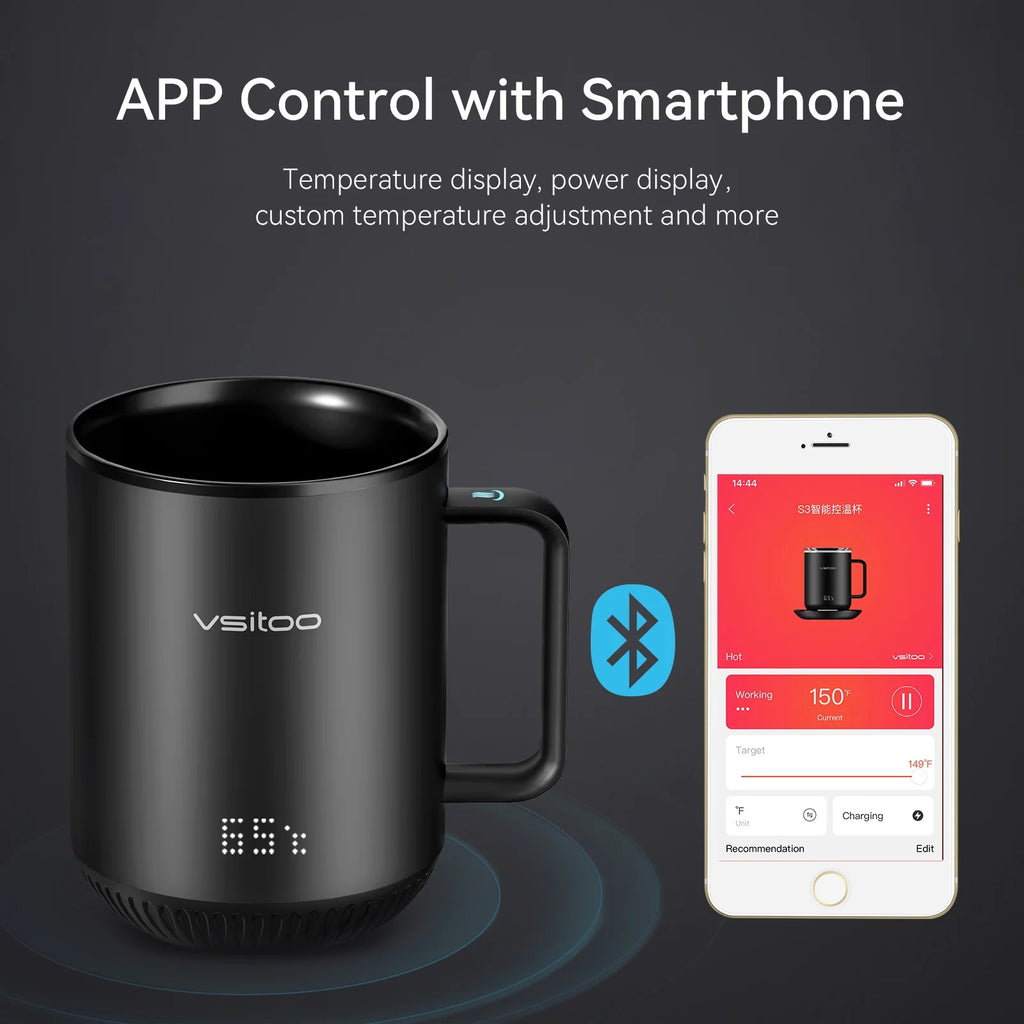 Temperature Control Smart Mug with Lid, Self Heating Coffee Mug 10 oz, LED Display P632771