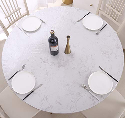 Round Vinyl Fitted Tablecloth Waterproof Heavy Duty Elastic Edge Table Cover Y76560