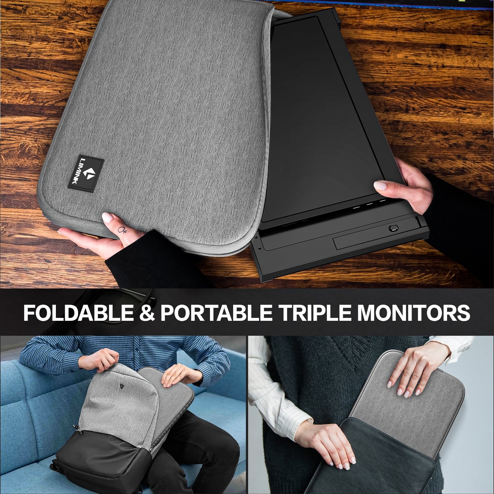 Portable Triple Monitor for 15-17 Inch Laptop, 1080P IPS USB HDMI Plug and Play W306780