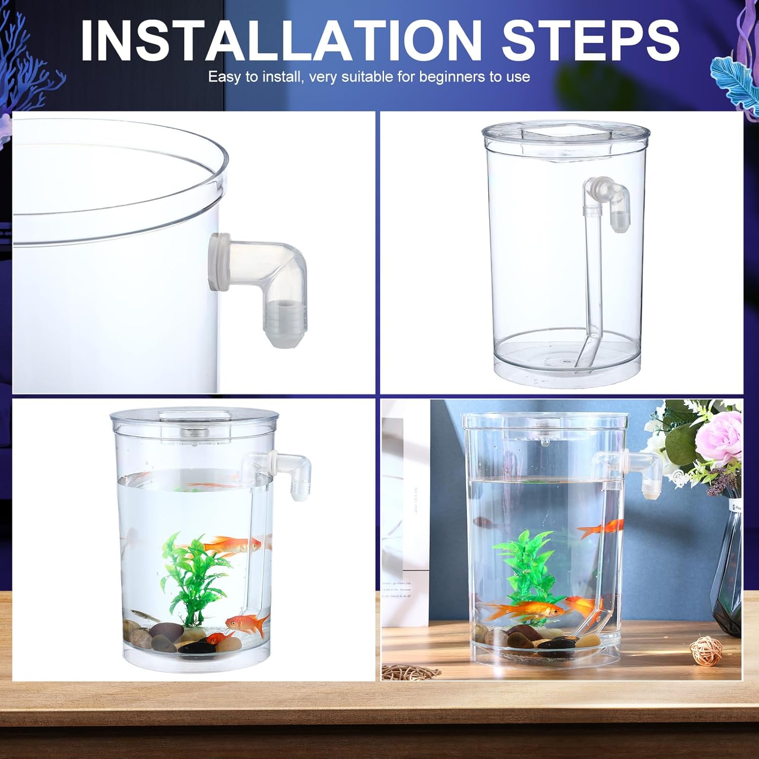 2 Pack Betta Fish Tank 360 Aquarium 1 Gallon Self Cleaning Fish Bowl Starter Kit I1805