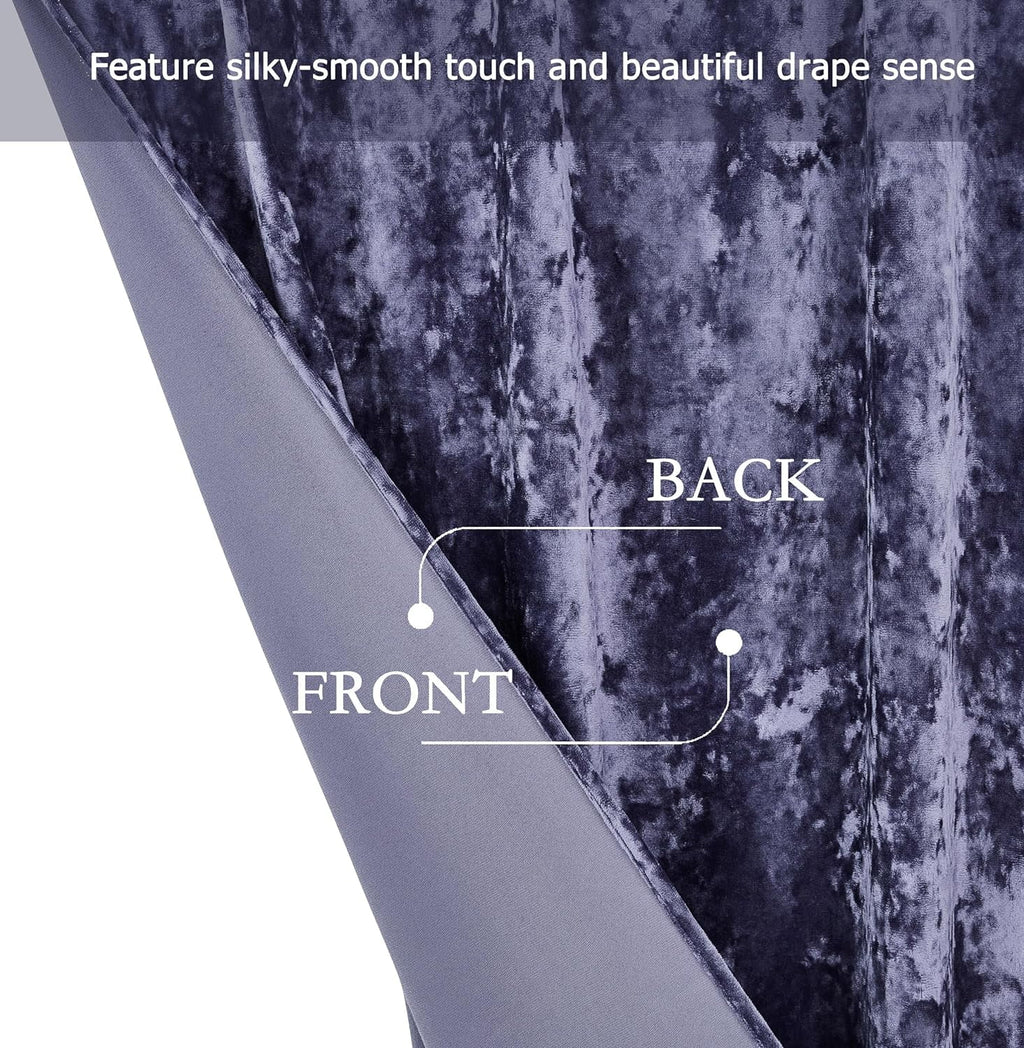 Purple Crushed Velvet Curtains 2 Panel Set, Room Darkening Rod Pocket Drapes 50" W x 84" L C83139