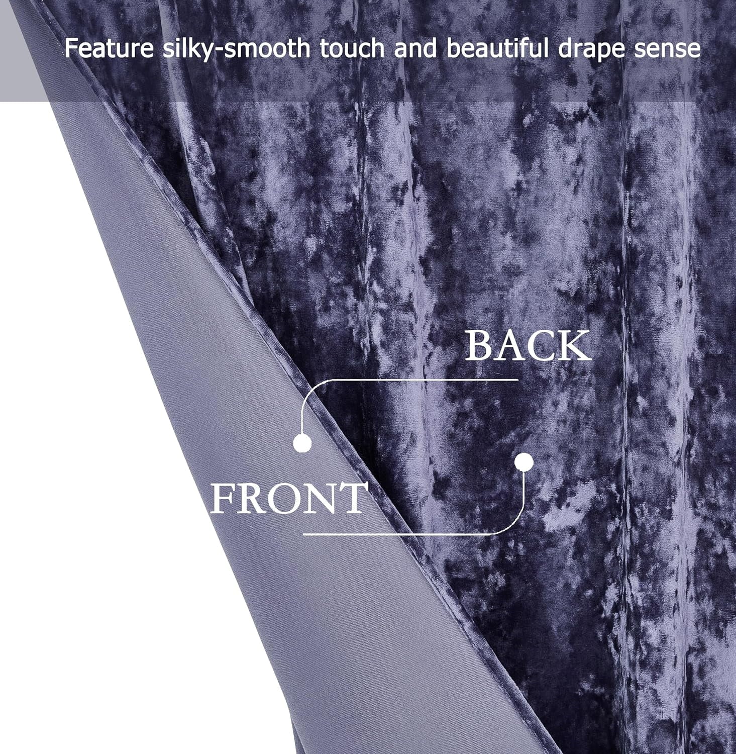 Purple Crushed Velvet Curtains 2 Panel Set, Room Darkening Rod Pocket Drapes 50" W x 84" L C83139