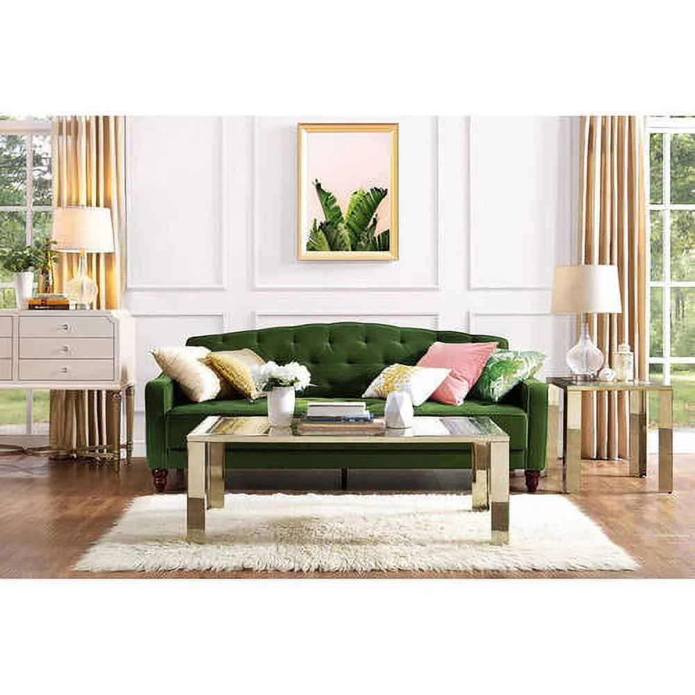 Vintage Tufted Sofa Sleeper, Green Velvet V44404
