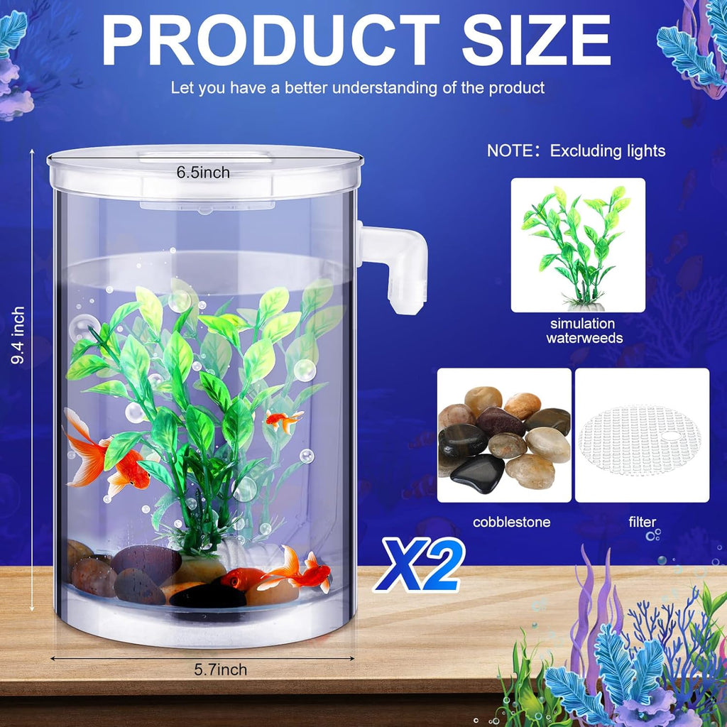 2 Pack Betta Fish Tank 360 Aquarium 1 Gallon Self Cleaning Fish Bowl Starter Kit I1805