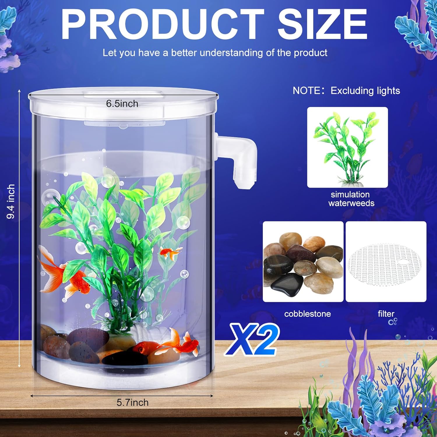 2 Pack Betta Fish Tank 360 Aquarium 1 Gallon Self Cleaning Fish Bowl Starter Kit I1805