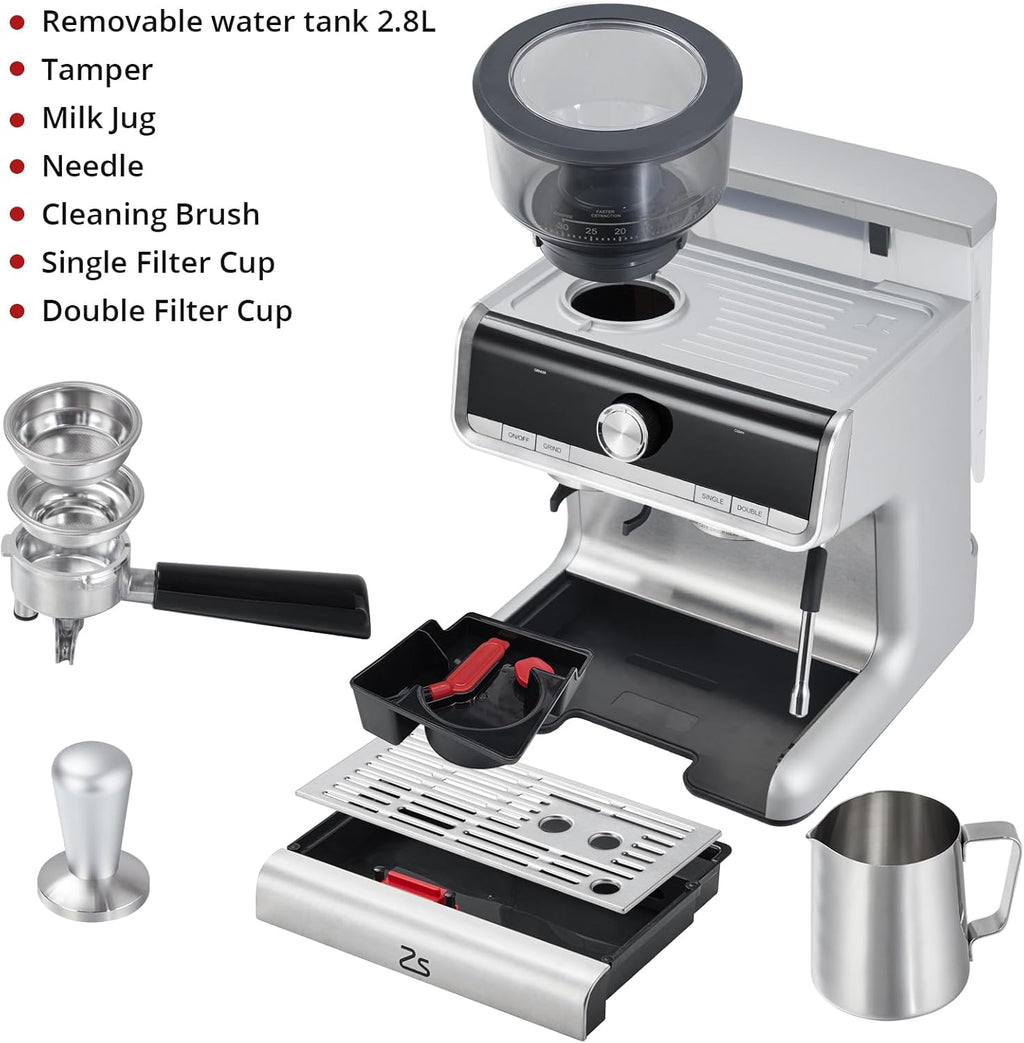Espresso Maker with Milk Frother, 20 Bar Pressure, 2.8L Tank X2173
