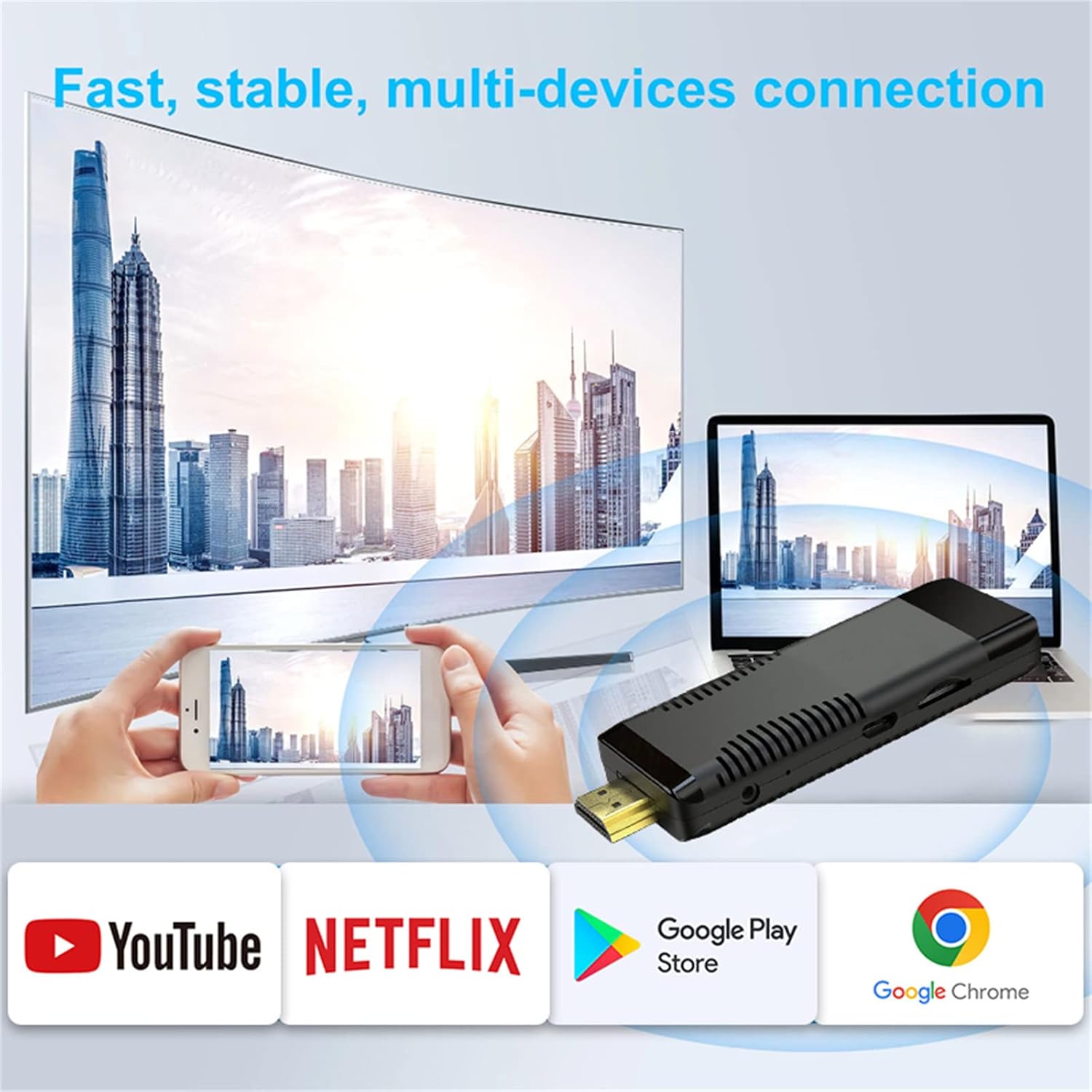 TV Stick Android TV Box 4K WiFi Bluetooth Voice Remote 1GB+8GB U11242