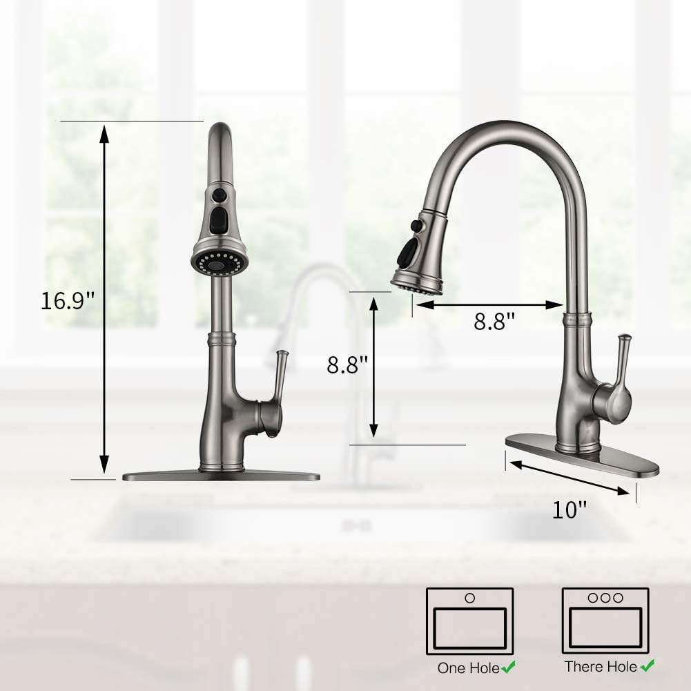 Single Handle Brushed Nickel Pull Down Kitchen Sink Faucet with Sprayer P495