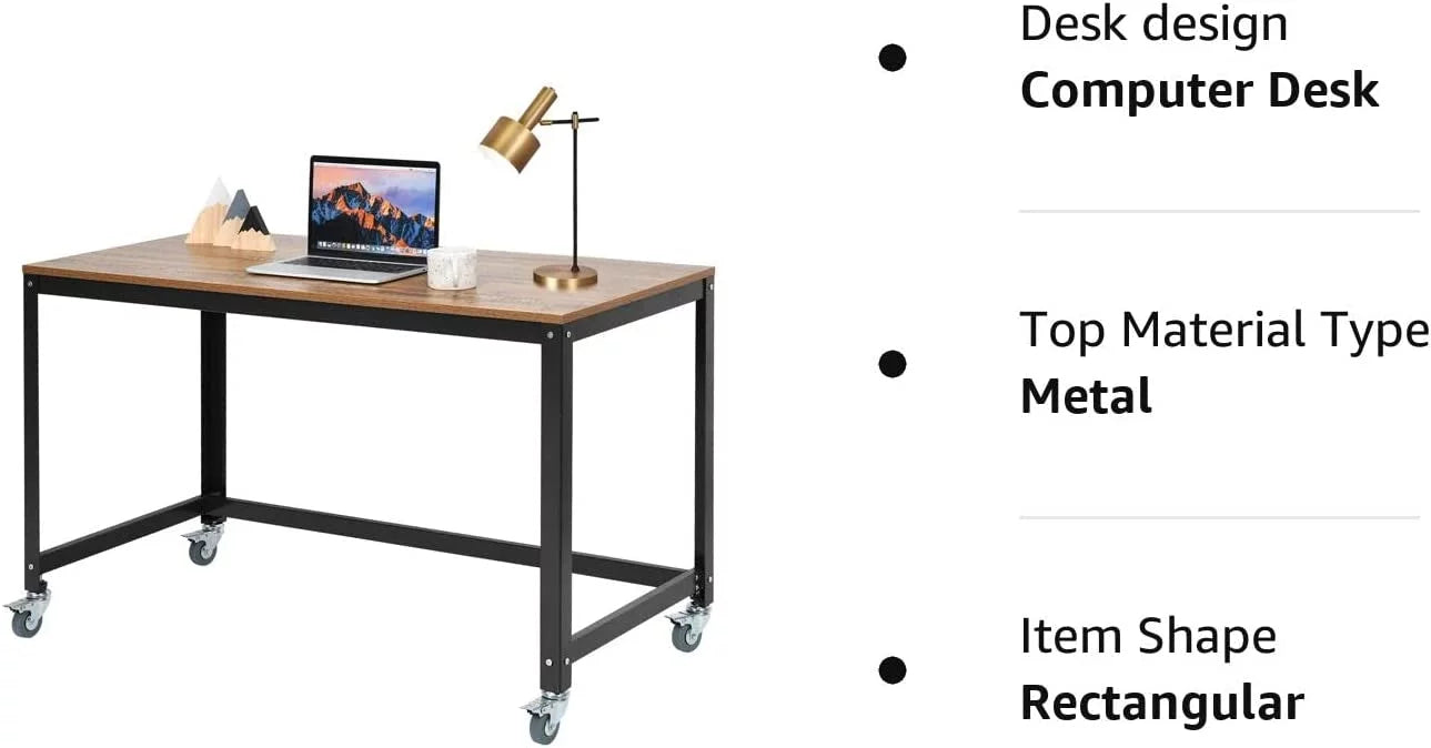 Rolling Computer Desk with 4 Smooth Wheels J628836