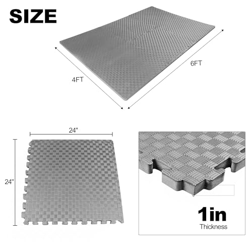 1" Thick EVA Interlocking Foam Gym Flooring Mat, 6 Tiles, Black M5857