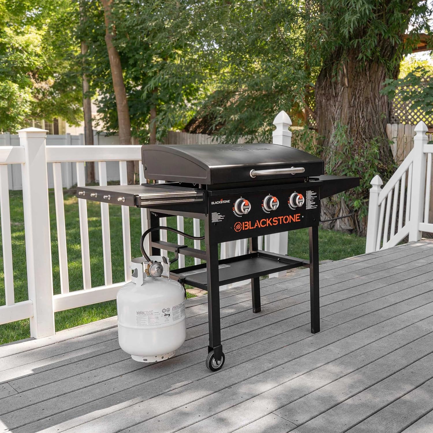 28 Inch 3-Burner Outdoor Flat Top Grill with Hood and Seasoning T8216