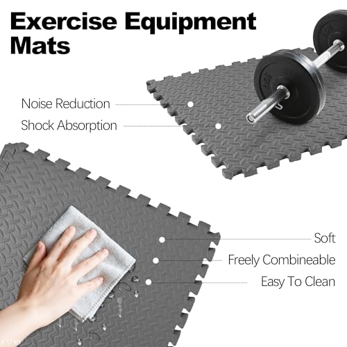 1" Thick EVA Interlocking Foam Gym Flooring Mat, 6 Tiles, Black M5857