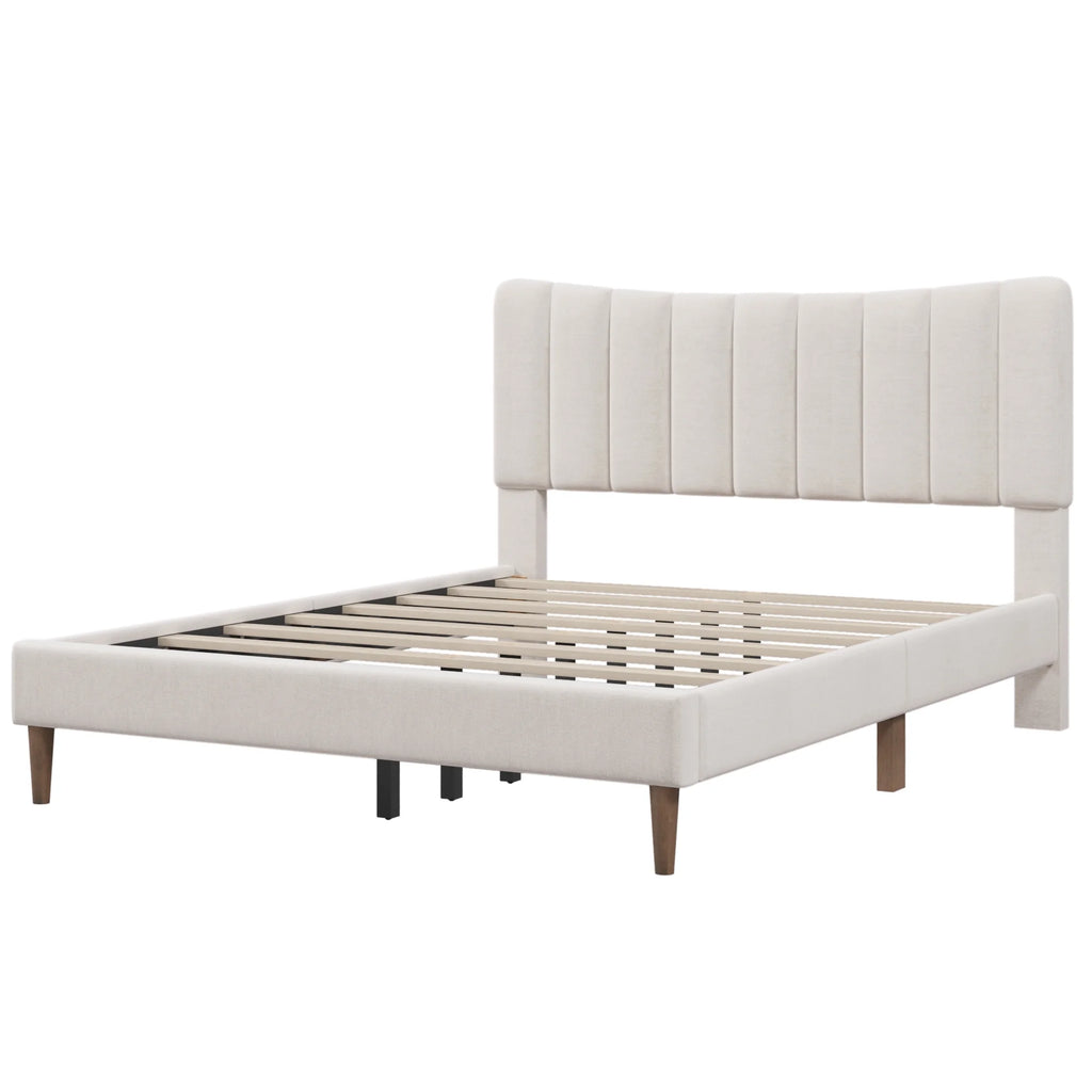 Upholstered Queen Platform Bed with Tufted Headboard and Wood Legs A896