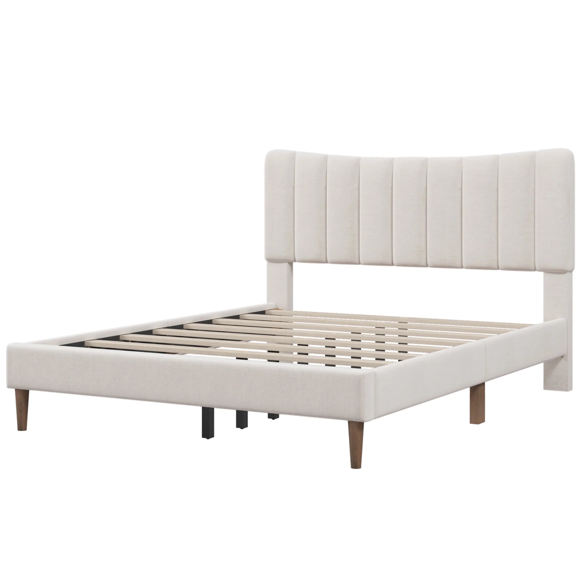 Upholstered Queen Platform Bed with Tufted Headboard and Wood Legs A896