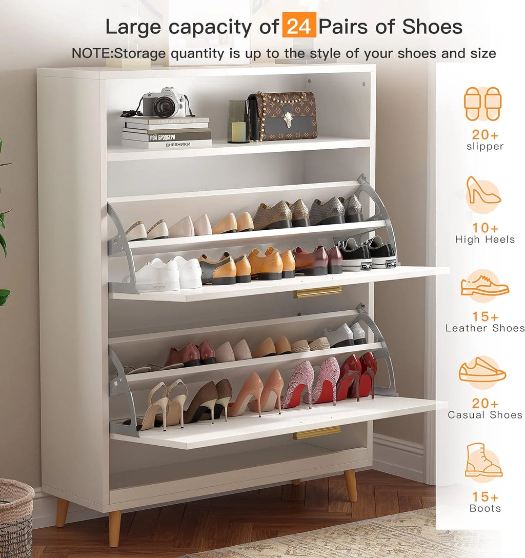 Slim Shoe Cabinet with 2 Flip Drawers for Entryway D77765