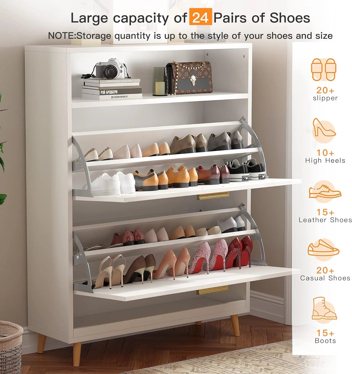 Slim Shoe Cabinet with 2 Flip Drawers for Entryway D77765