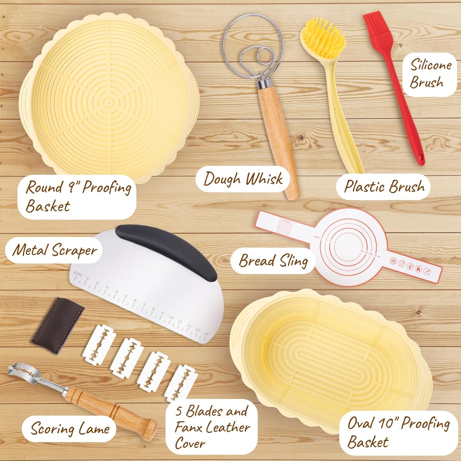 Sourdough Bread Proofing Basket Set of 2, Round 9" & Oval 10" B995110