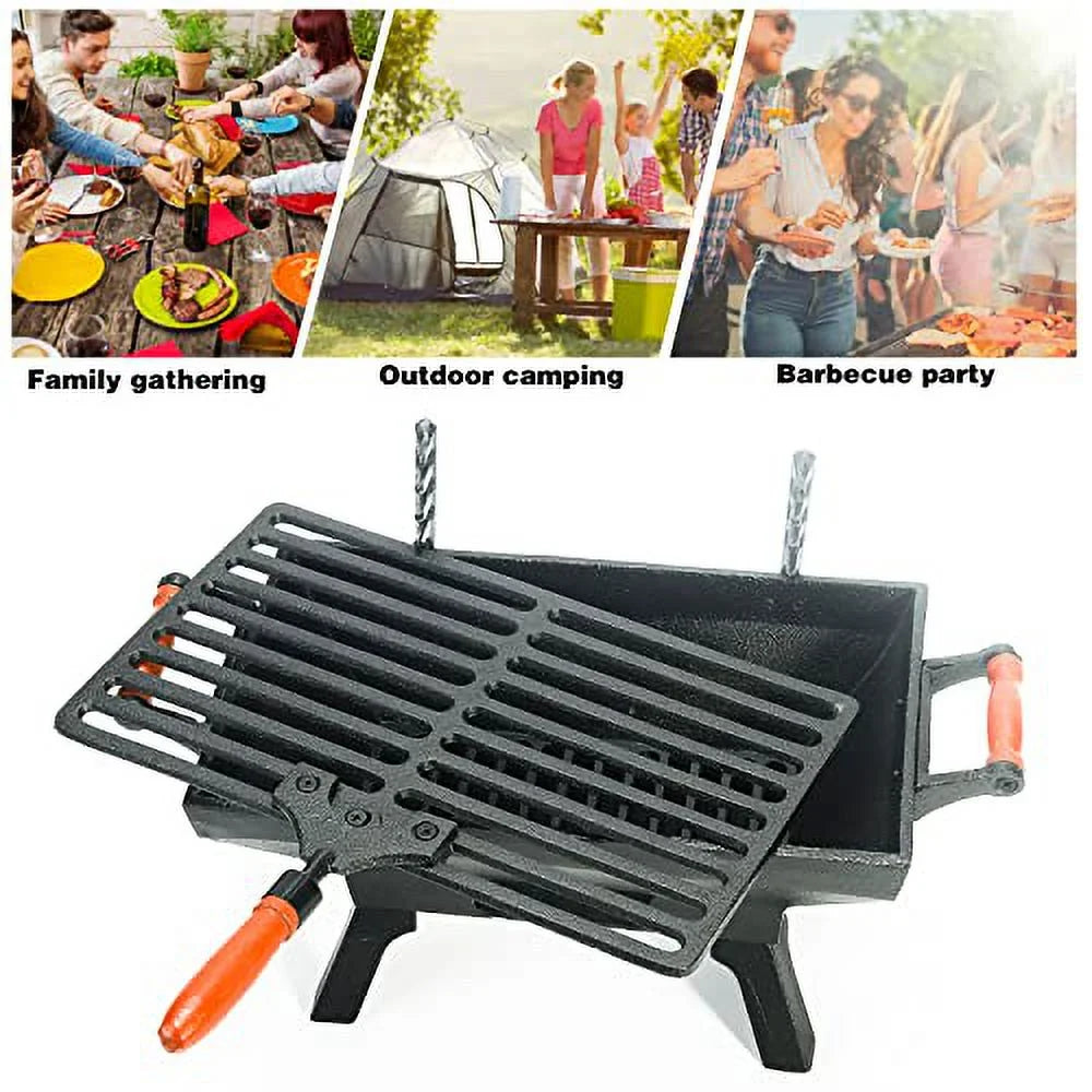 Small Cast Iron Charcoal Grill Stove with Gridiron, Tabletop BBQ Grill for Outdoor Cooking D599414