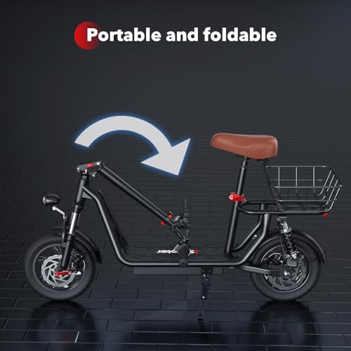 Electric Scooter with Seat, Long Range, Adjustable Handlebar, Dual Suspension J439