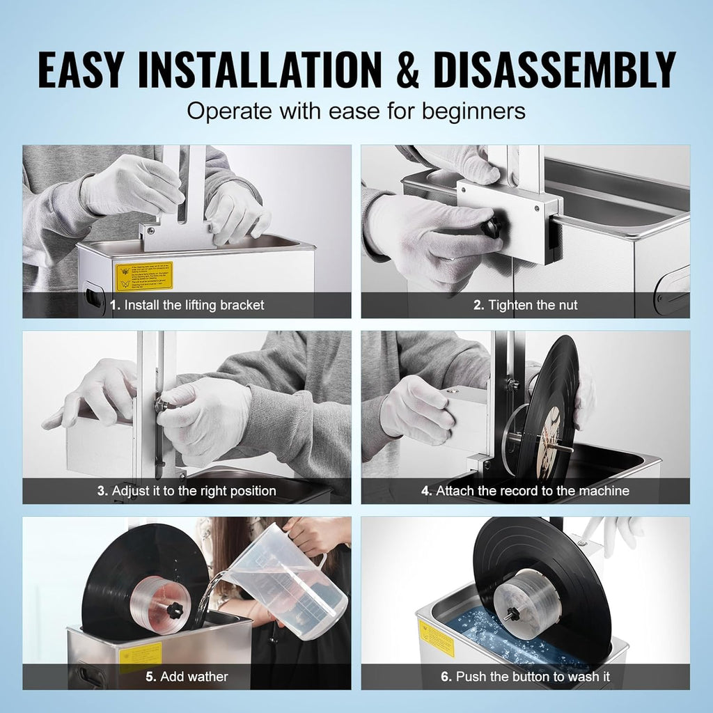 Ultrasonic Vinyl Record Cleaner, 6L, 180W with Drying Rack I690454