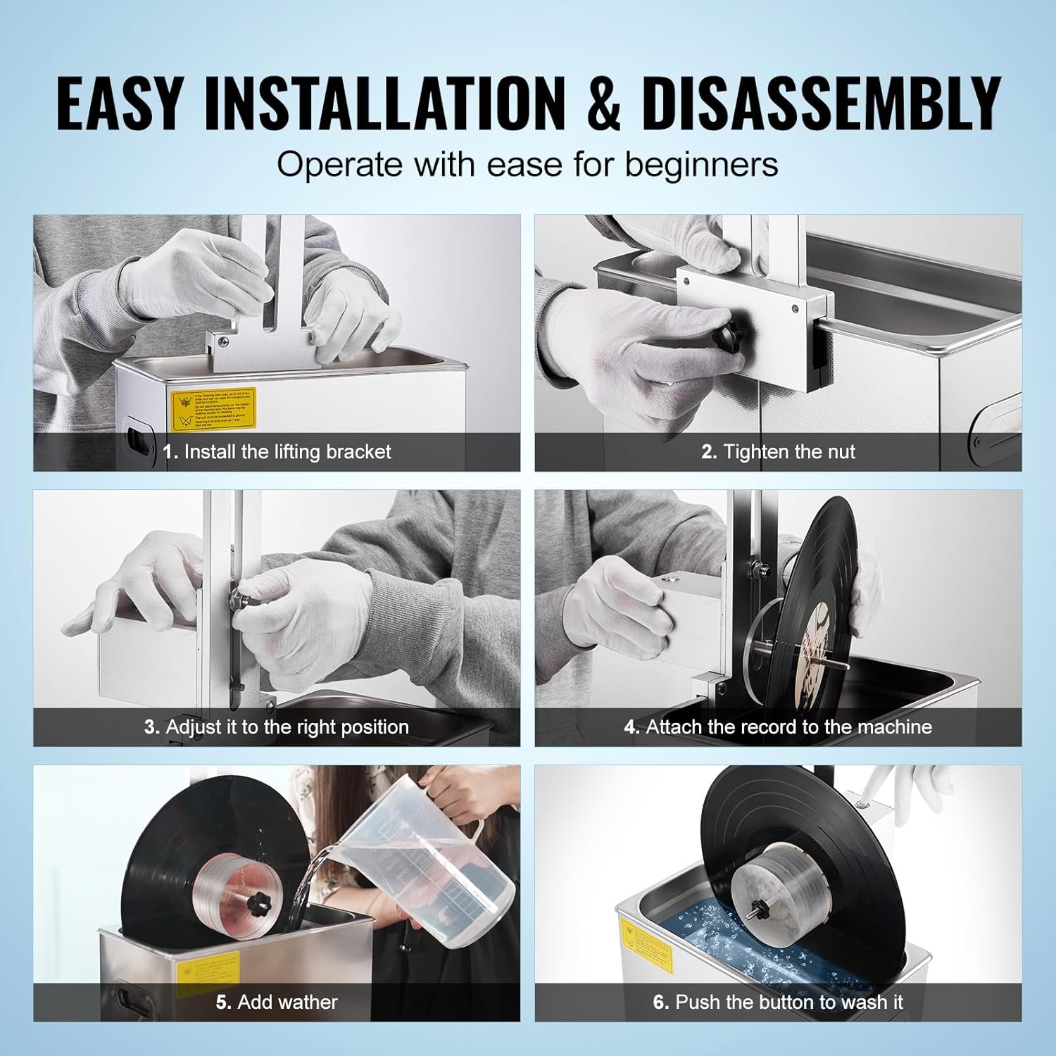 Ultrasonic Vinyl Record Cleaner, 6L, 180W with Drying Rack I690454